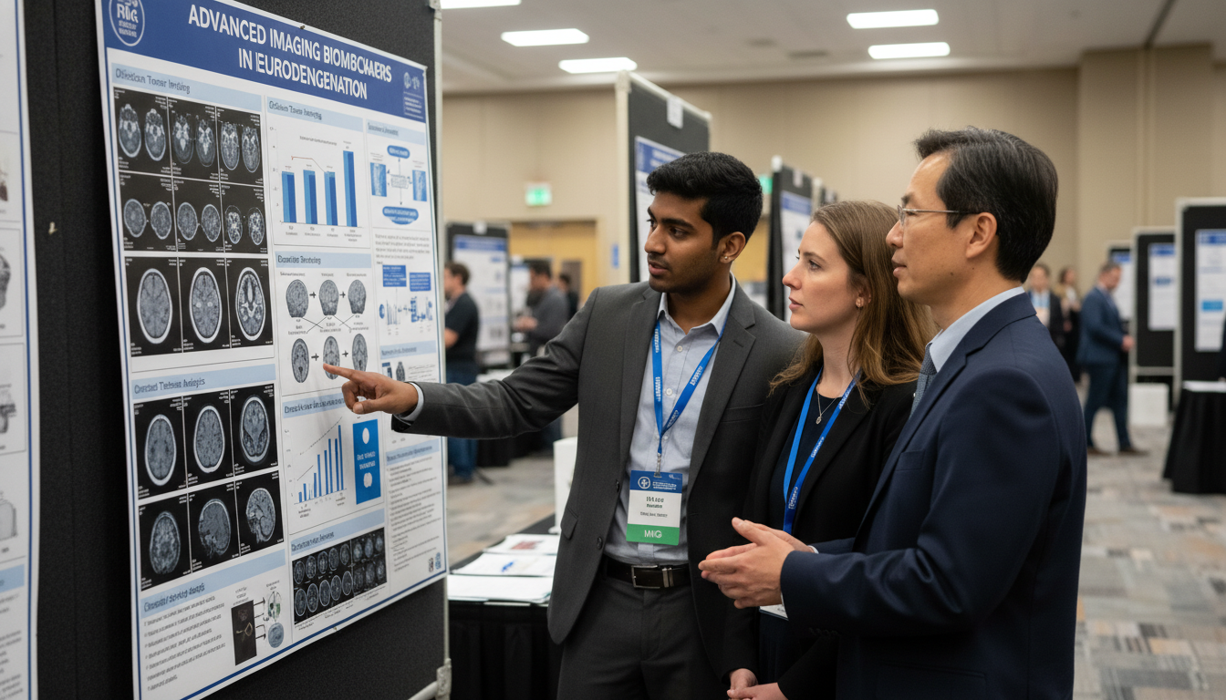 Radiology residents presenting their research poster at a medical conference Radiology residents presenting their research poster at a medical conference - US citizen IMG for Research During Residency f