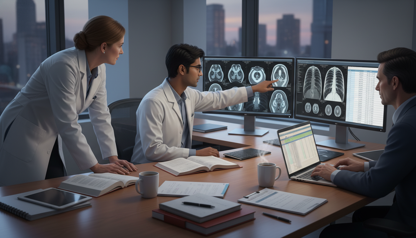 Radiology research team reviewing imaging data Radiology research team reviewing imaging data - US citizen IMG for Research Profile Building for US Citizen IMG in Diagnosti