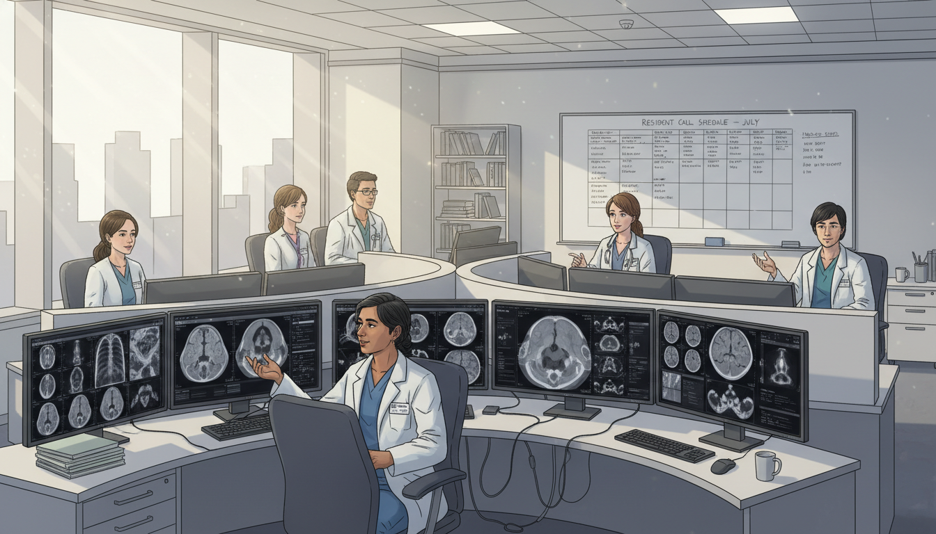 Radiology residents working in a hospital reading room Radiology residents working in a hospital reading room - US citizen IMG for Work-Life Balance Assessment for US Citizen IMG i