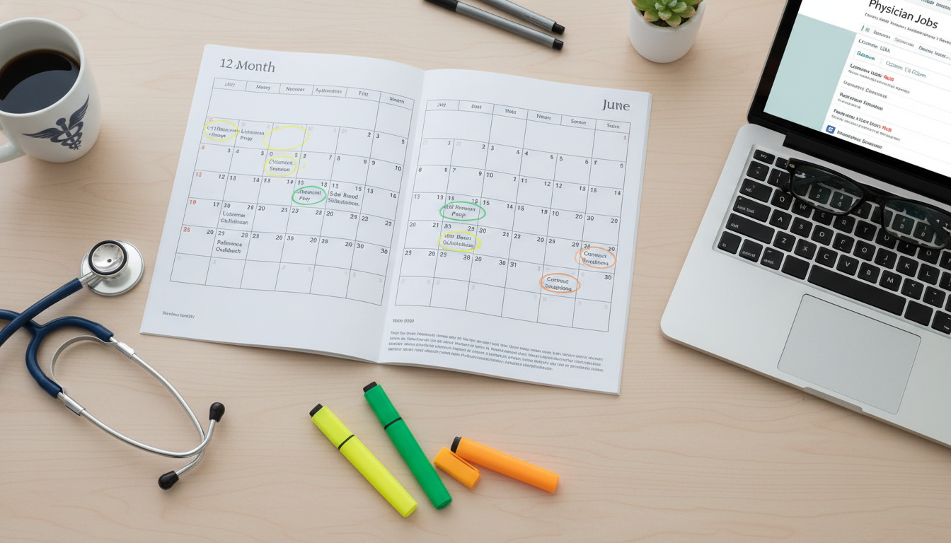 Timeline of physician job search during transitional year residency Timeline of physician job search during transitional year residency - US citizen IMG for Job Search Timing for US Citizen IMG