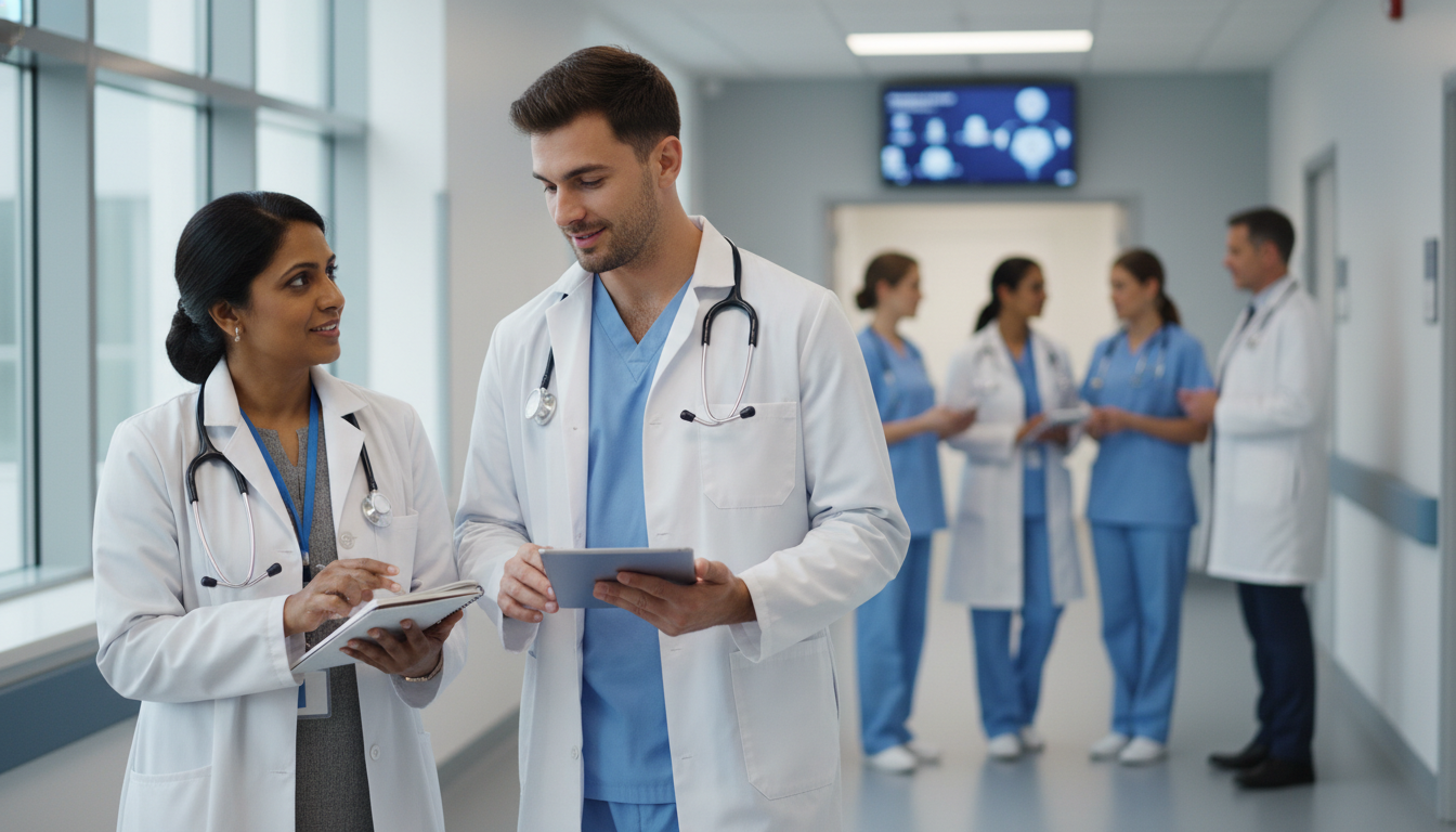 Resident working closely with attending physician during hospital rounds Resident working closely with attending physician during hospital rounds - US citizen IMG for Letters of Recommendation for U