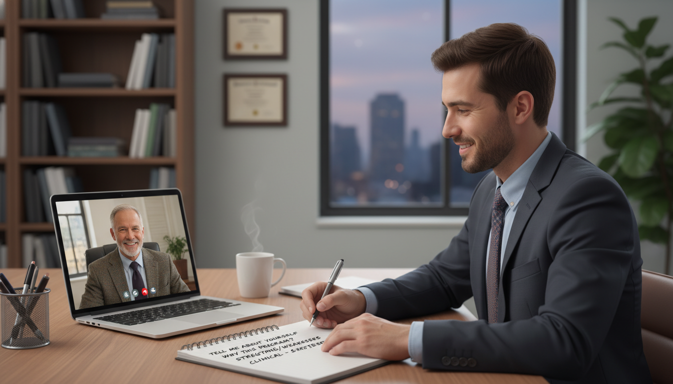 Medical graduate practicing residency interview answers with a mentor Medical graduate practicing residency interview answers with a mentor - US citizen IMG for Pre-Interview Preparation for US C