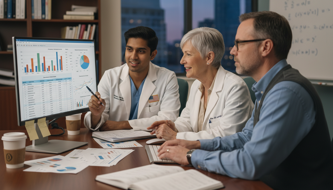 Residents collaborating with a biostatistician on research data Residents collaborating with a biostatistician on research data - US citizen IMG for Research During Residency for US Citizen