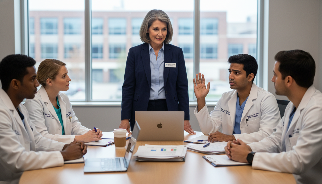 Program director meeting with concerned transitional year residents Program director meeting with concerned transitional year residents - US citizen IMG for Resident Turnover Warning Signs for