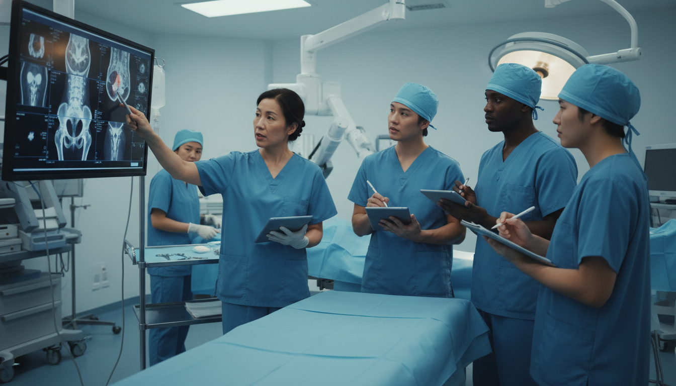 Academic urologist teaching residents in the operating room Academic urologist teaching residents in the operating room - US citizen IMG for Academic vs Private Practice for US Citizen