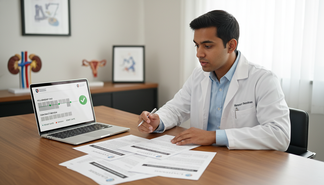 Urology fellow reviewing job contracts and timelines Urology fellow reviewing job contracts and timelines - US citizen IMG for Job Search Timing for US Citizen IMG in Urology