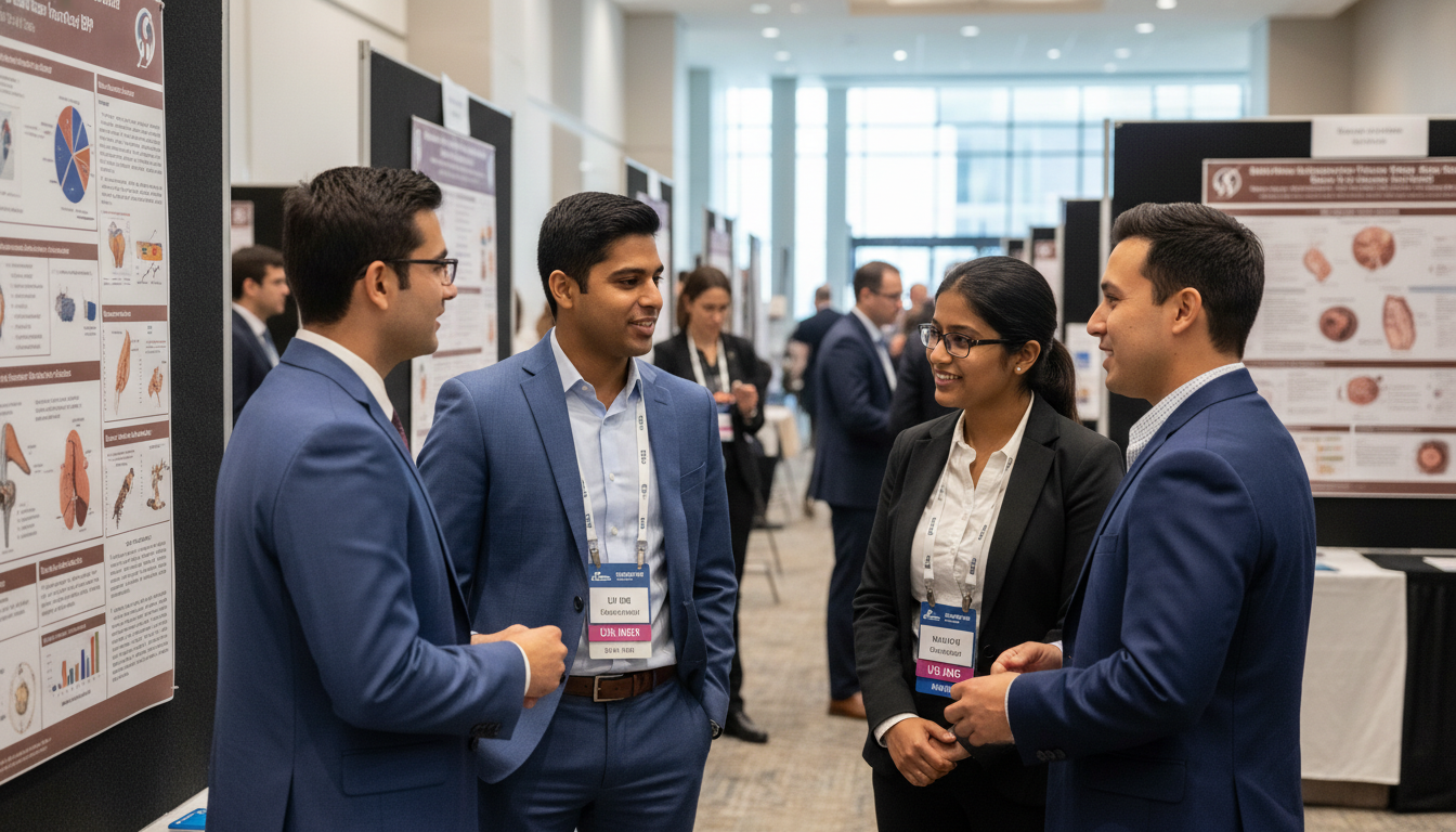Medical Students Networking with Urology Residents at a Poster Session - US citizen IMG for Networking in Medicine for US Cit