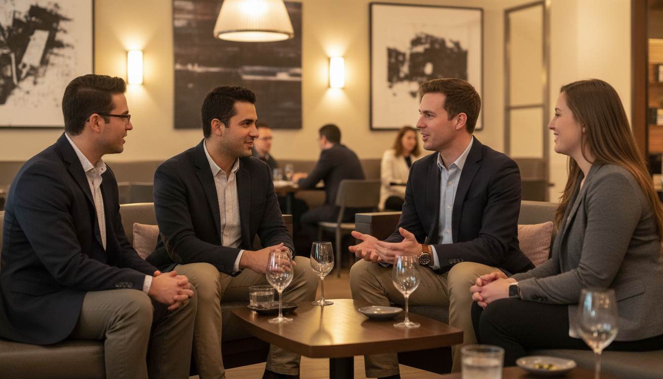 Urology residents talking with US citizen IMG during pre-interview social Urology residents talking with US citizen IMG during pre-interview social - US citizen IMG for Questions to Ask Programs for