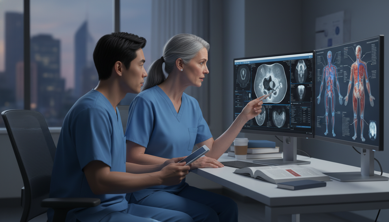 Vascular surgery resident and faculty having a professional discussion Vascular surgery resident and faculty having a professional discussion - US citizen IMG for Pre-Match Communication for US Ci