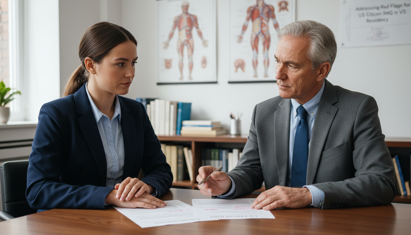 Vascular surgery applicant discussing red flags with a mentor Vascular surgery applicant discussing red flags with a mentor - US citizen IMG for Addressing Red Flags for US Citizen IMG in