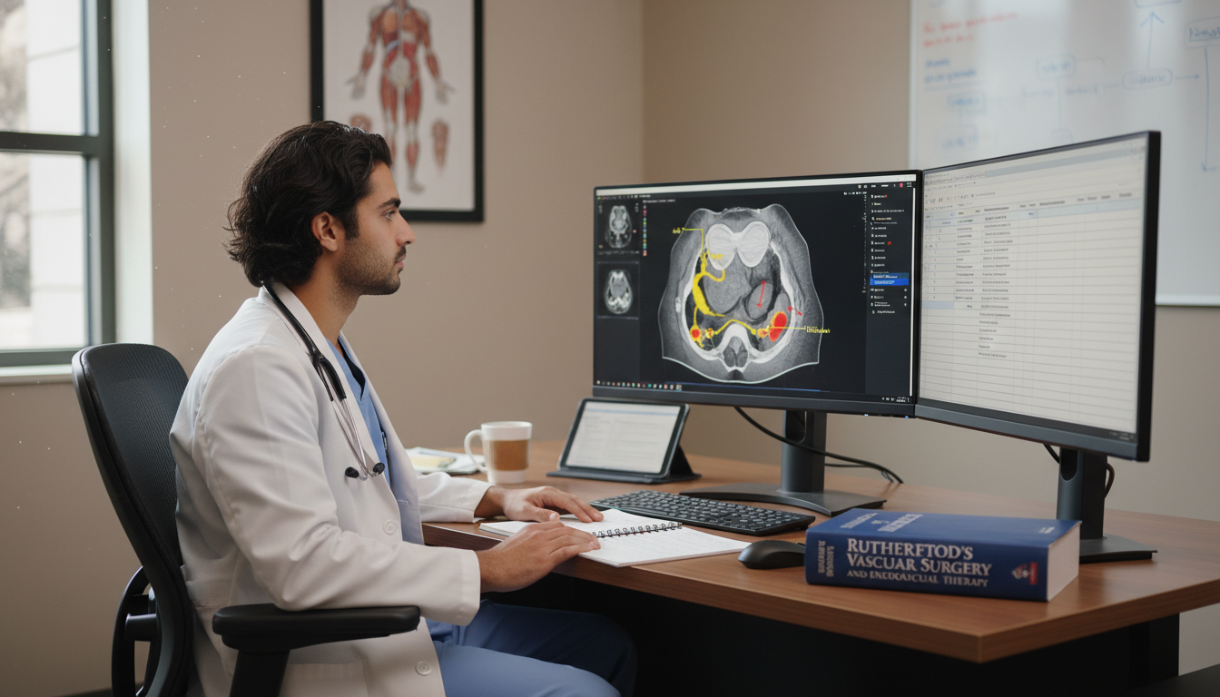 Vascular surgery resident analyzing imaging data for a research project Vascular surgery resident analyzing imaging data for a research project - US citizen IMG for Research During Residency for US