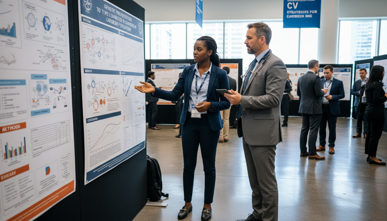 Caribbean IMG presenting a research poster Caribbean IMG presenting a research poster - Caribbean medical school residency for CV Building Strategies for Caribbean IMG