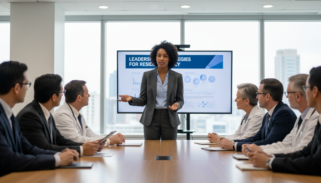 Resident speaking at a hospital leadership meeting Resident speaking at a hospital leadership meeting - Caribbean medical school residency for Leadership Positions in Residency