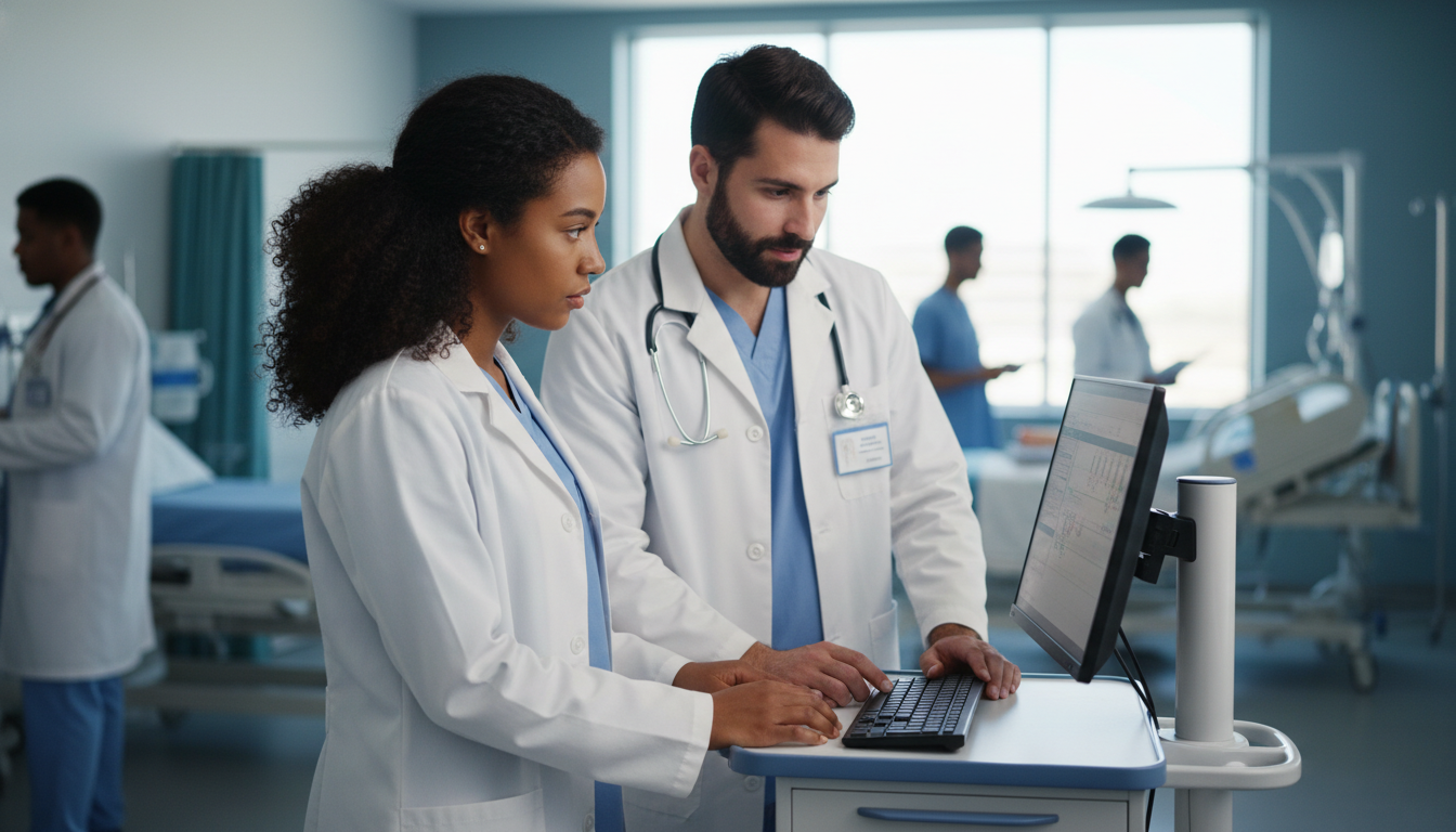 Caribbean IMG student working closely with resident mentor on the wards - Caribbean medical school residency for Networking i