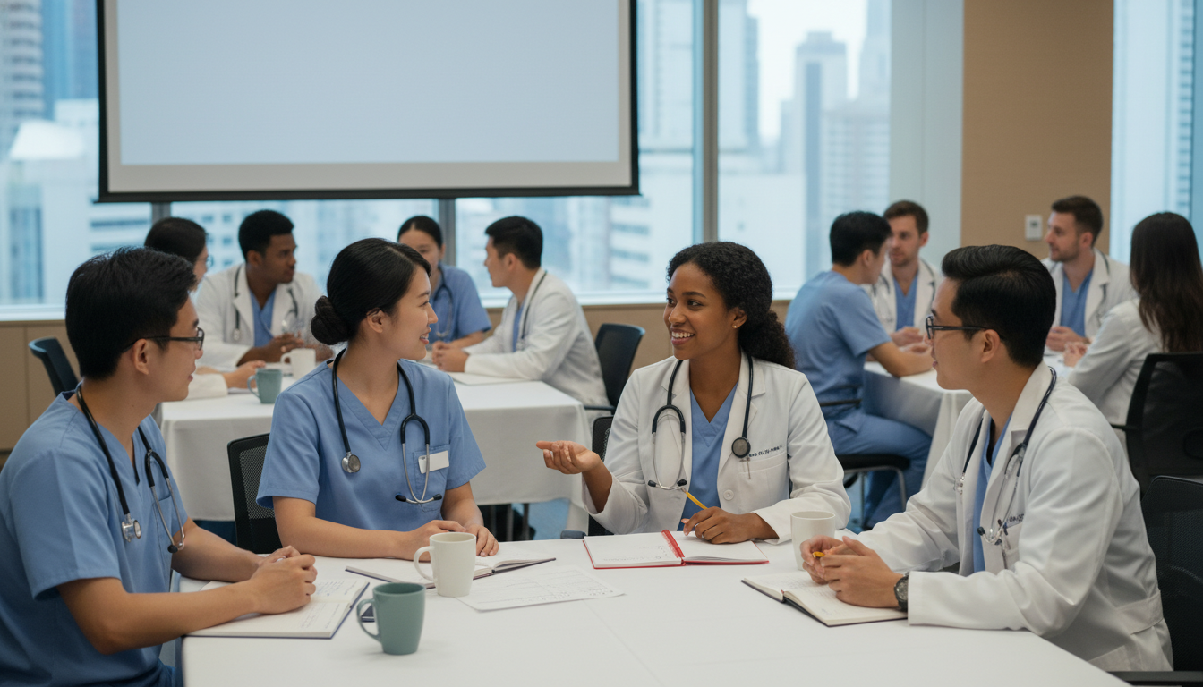 Medical students and residents networking during a hospital noon conference - Caribbean medical school residency for Networki