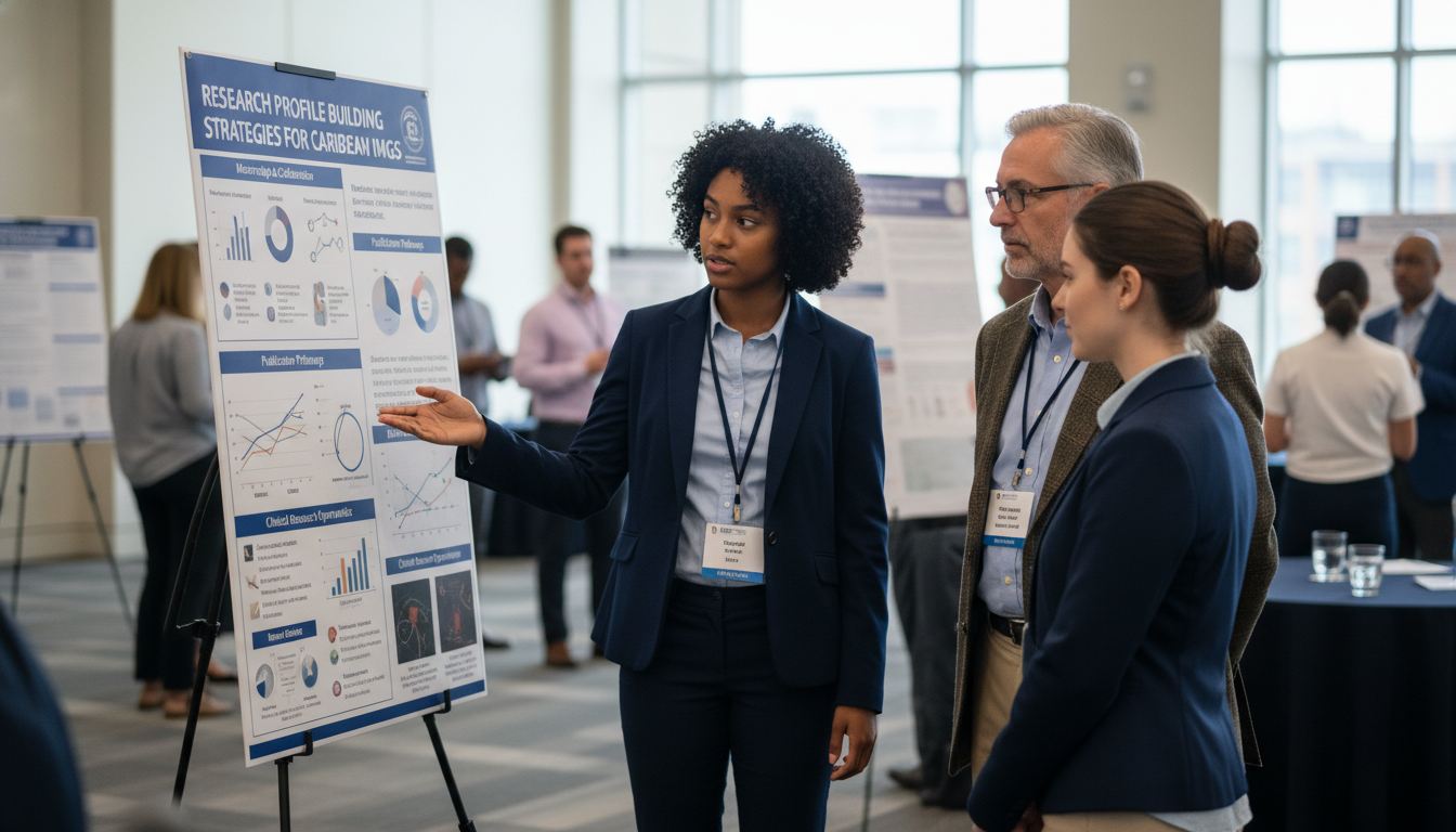 Caribbean IMG presenting a research poster at a medical conference - Caribbean medical school residency for Research Profile