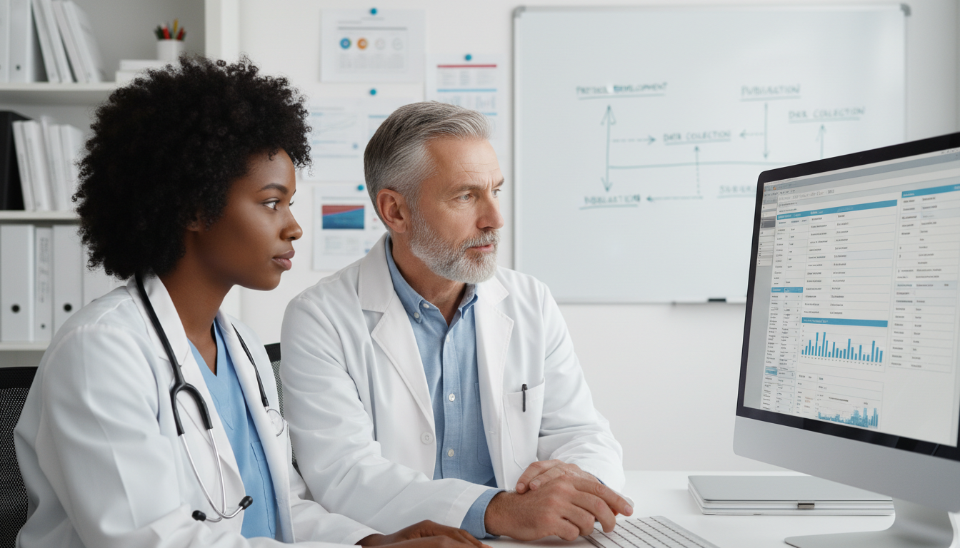 Caribbean IMG working with mentor on clinical research project Caribbean IMG working with mentor on clinical research project - Caribbean medical school residency for Research Year Strateg