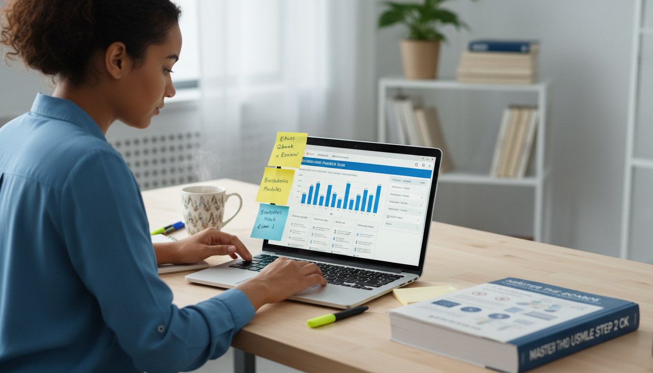 Caribbean medical graduate reviewing performance data and planning Step 2 CK strategy - Caribbean medical school residency fo