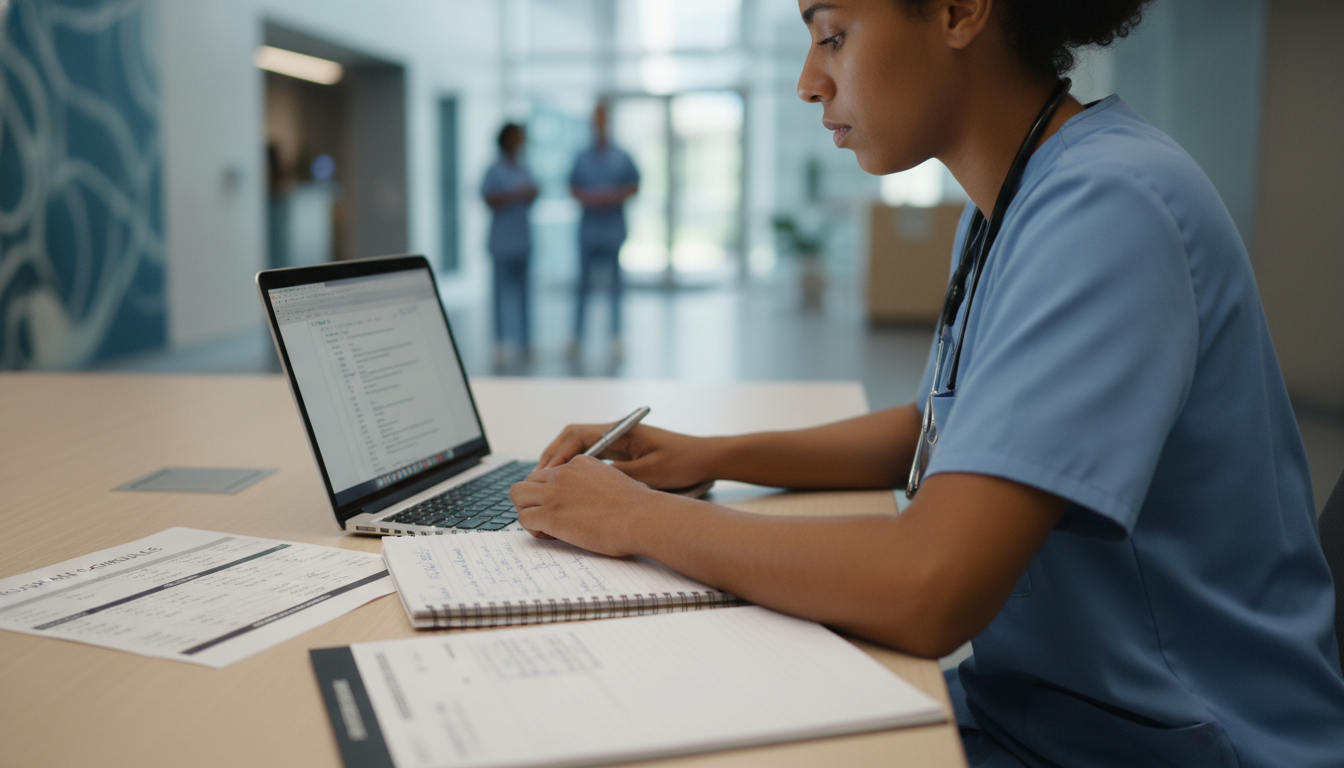 Residency applicant reviewing interview notes before writing thank you email - Caribbean medical school residency for Thank Y