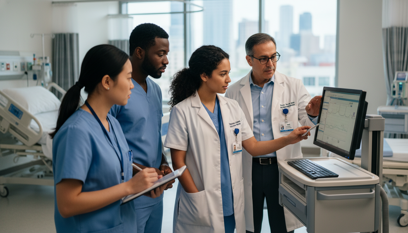 Medical student on clinical rotation with attending physician and residents - Caribbean medical school residency for US Clini