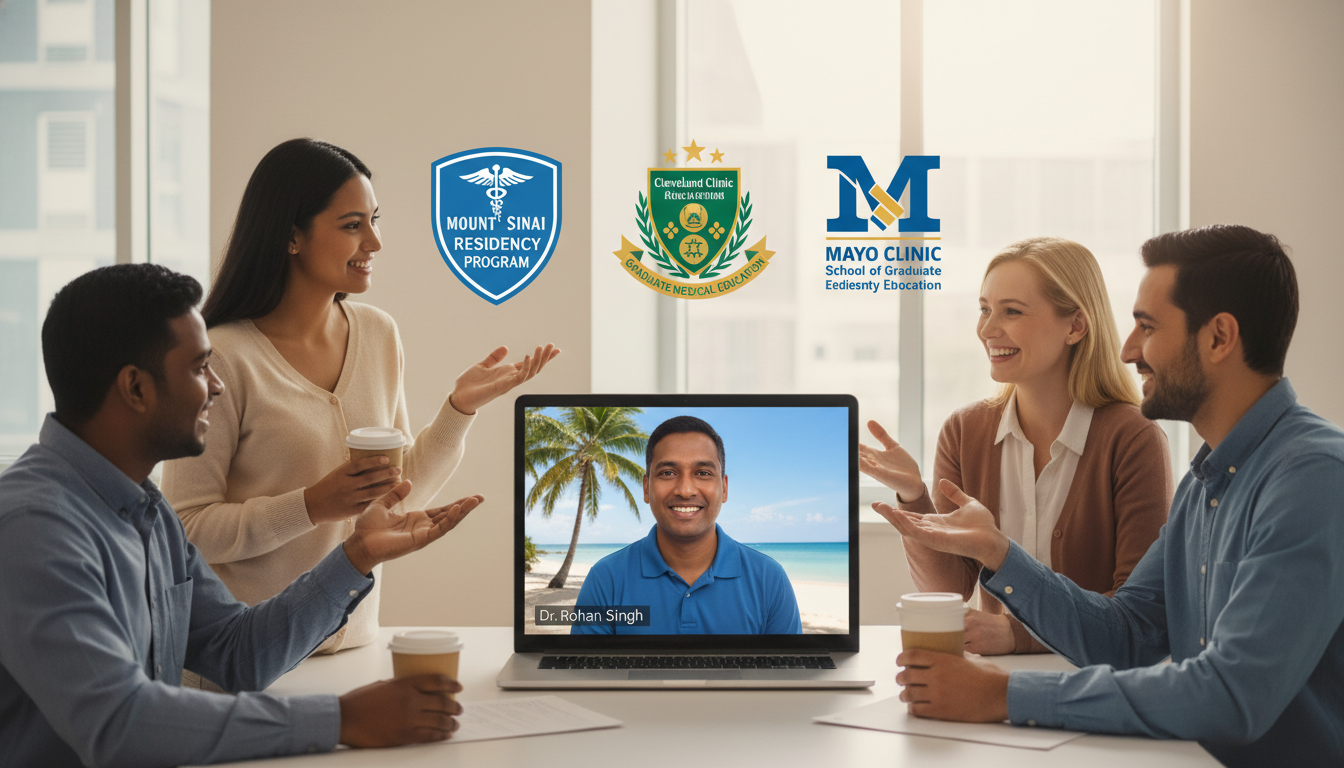 Caribbean IMG participating in virtual residency social event Caribbean IMG participating in virtual residency social event - Caribbean medical school residency for Virtual Interview Tips
