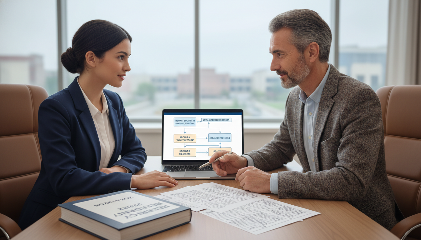 DO graduate meeting with faculty mentor to plan residency and backup options DO graduate meeting with faculty mentor to plan residency and backup options - DO graduate residency for Backup Specialty Pla