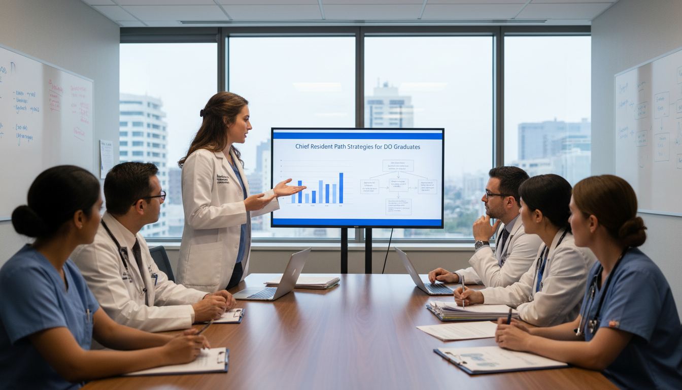 Chief resident candidate participating in quality improvement meeting Chief resident candidate participating in quality improvement meeting - DO graduate residency for Chief Resident Path Strateg