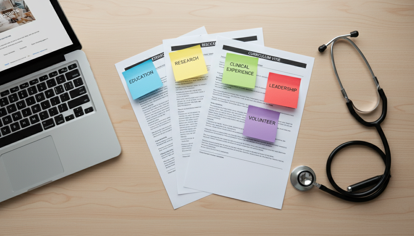 Organized residency CV components on desk Organized residency CV components on desk - DO graduate residency for CV Building Strategies for DO Graduate