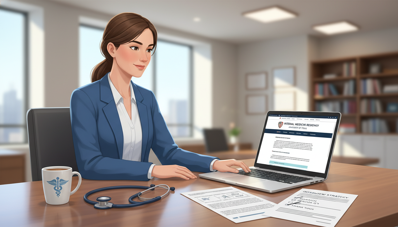 Residency applicant researching programs and preparing notes - DO graduate residency for In-Person Interview Strategy Strateg