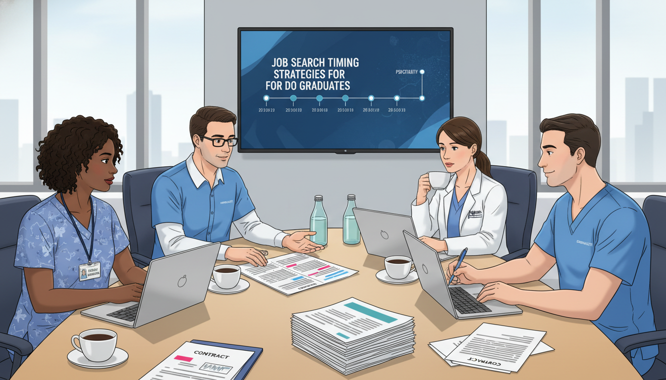 DO physicians in different specialties reviewing job offers DO physicians in different specialties reviewing job offers - DO graduate residency for Job Search Timing Strategies for DO G