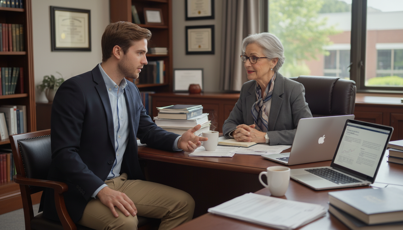 Osteopathic graduate discussing academic history with mentor Osteopathic graduate discussing academic history with mentor - DO graduate residency for Academic Probation Disclosure Strate