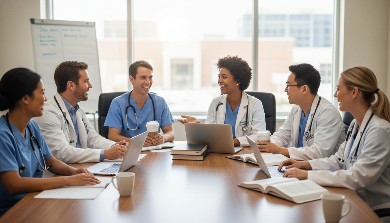 Group of residents discussing program culture - DO graduate residency for Questions to Ask Programs Strategies for DO Graduat