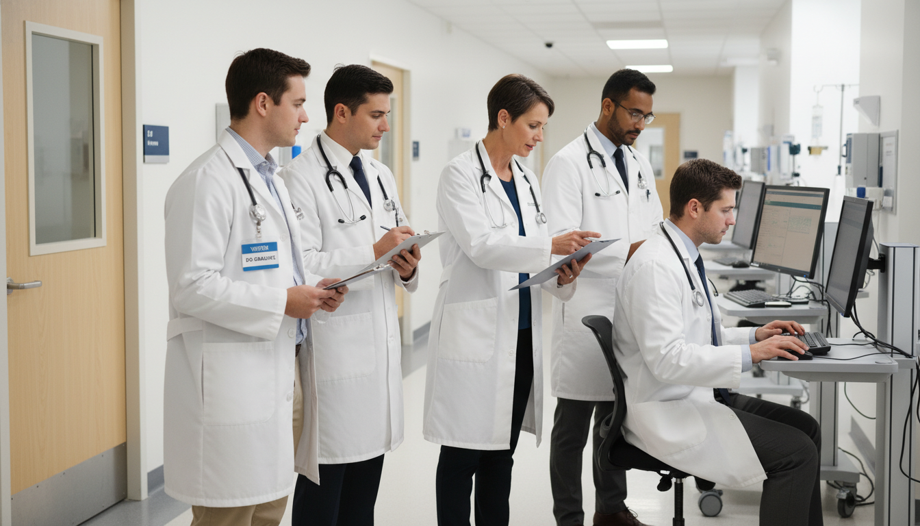 DO graduate observing morning rounds during a residency second look visit - DO graduate residency for Second Look Visits Stra