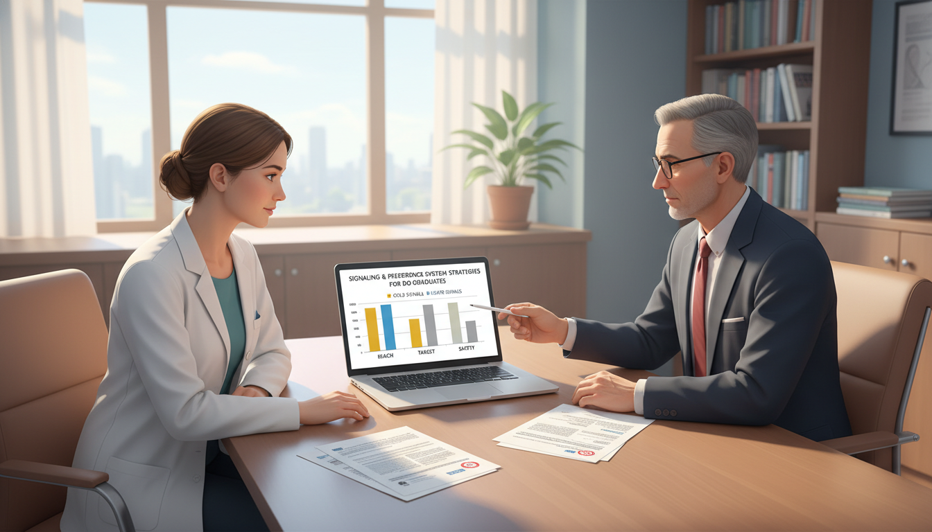 Medical student meeting with advisor to refine preference signaling strategy - DO graduate residency for Signaling & Preferen