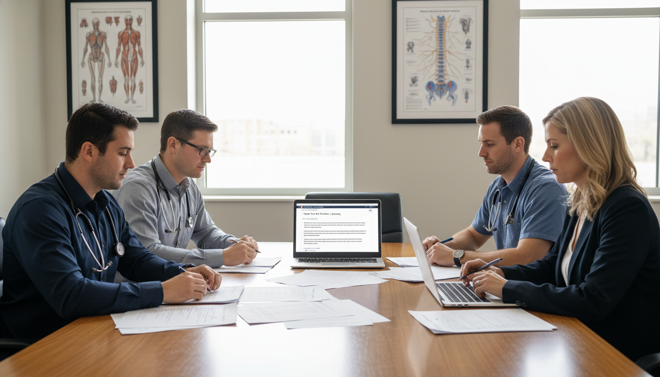 Residency interview panel at an academic hospital reviewing applicant follow-up emails Residency interview panel at an academic hospital reviewing applicant follow-up emails - DO graduate residency for Thank You