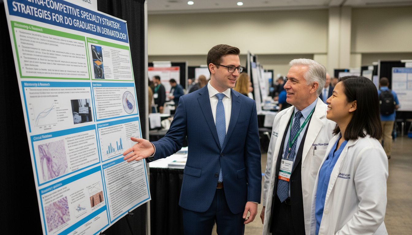DO graduate presenting research poster at medical conference DO graduate presenting research poster at medical conference - DO graduate residency for Ultra-Competitive Specialty Strategy