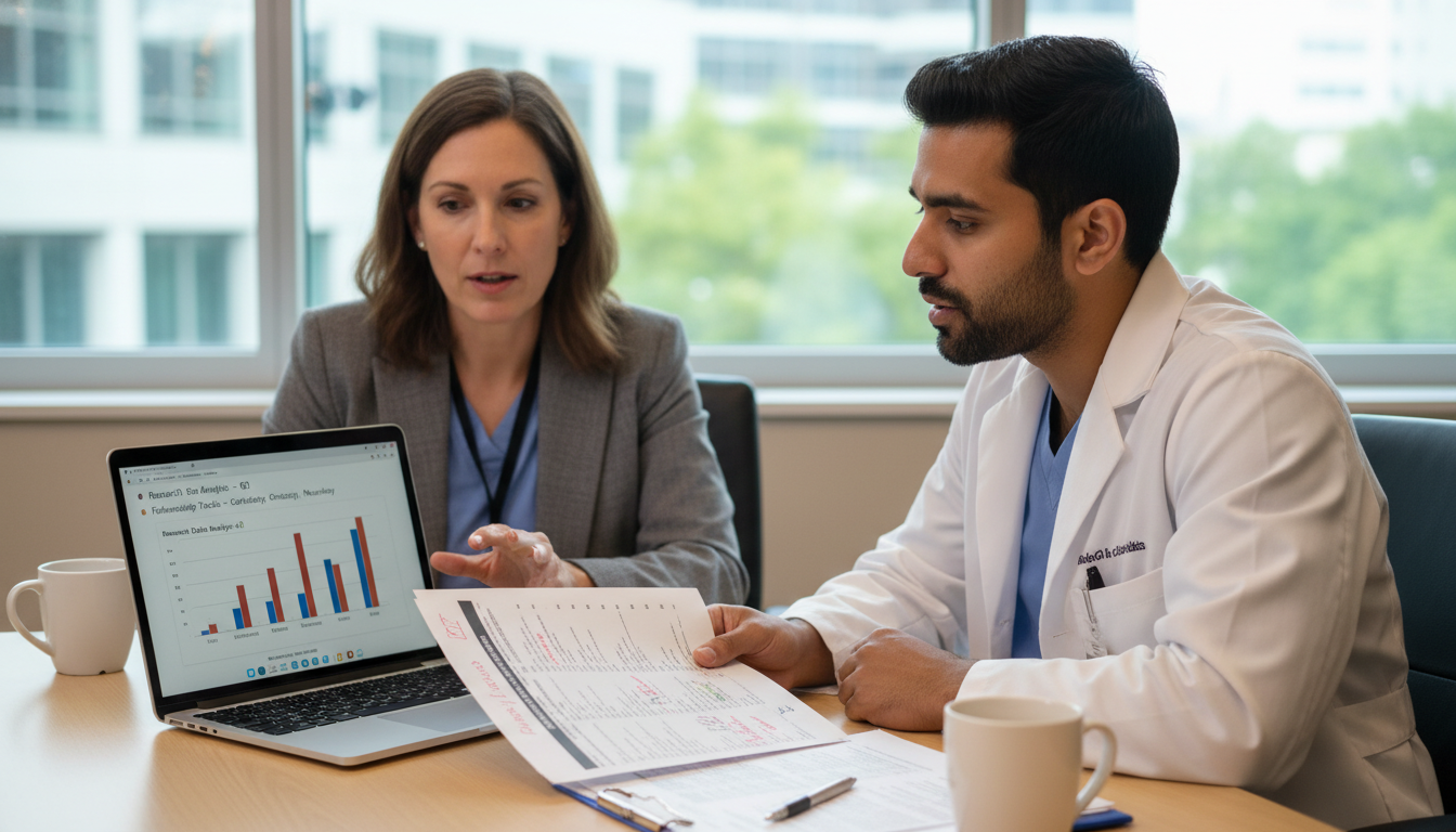 IMG resident discussing research and fellowship planning with mentor IMG resident discussing research and fellowship planning with mentor - IMG residency guide for Fellowship Preparation Strateg