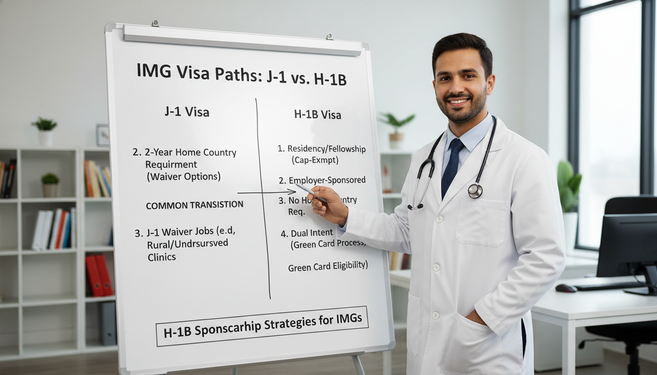 Comparison of J-1 and H-1B pathways for international medical graduates Comparison of J-1 and H-1B pathways for international medical graduates - IMG residency guide for H-1B Sponsorship Programs S