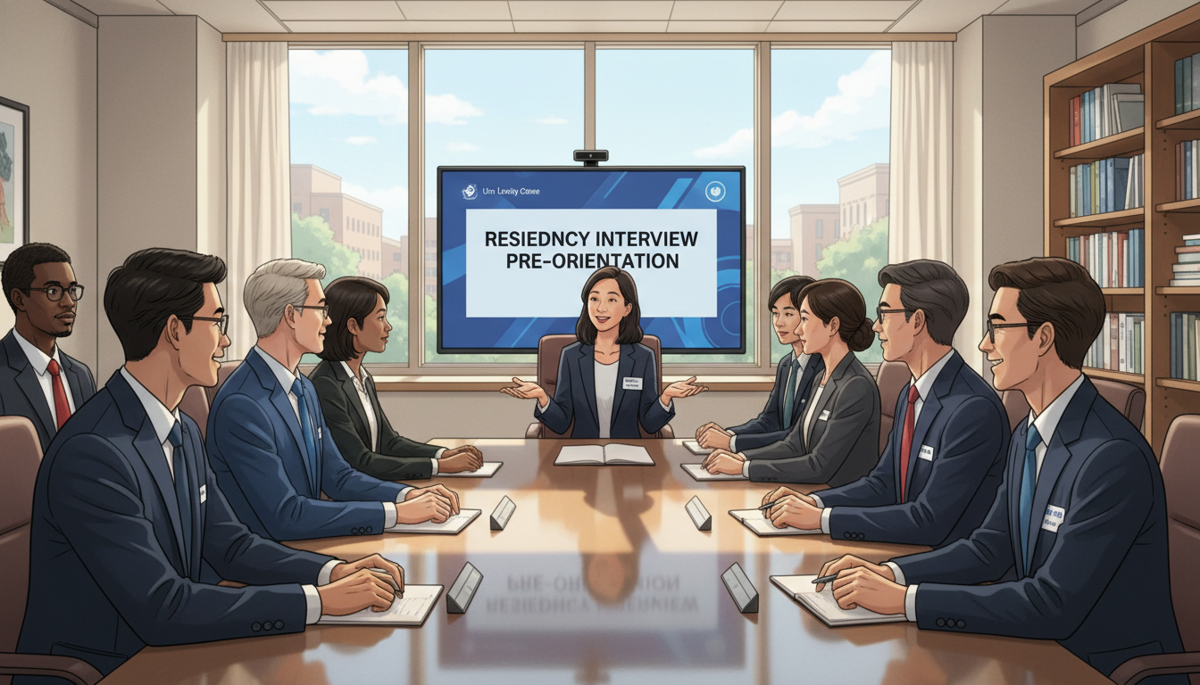 Residency applicants in a pre-interview orientation session - IMG residency guide for In-Person Interview Strategy Strategies