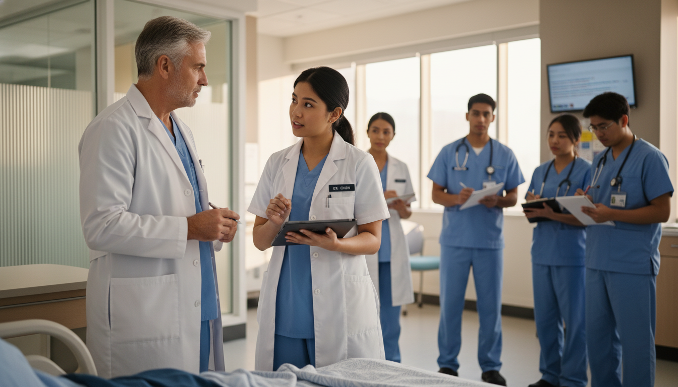 International medical graduate working with an attending physician during clinical rotation International medical graduate working with an attending physician during clinical rotation - IMG residency guide for Letters