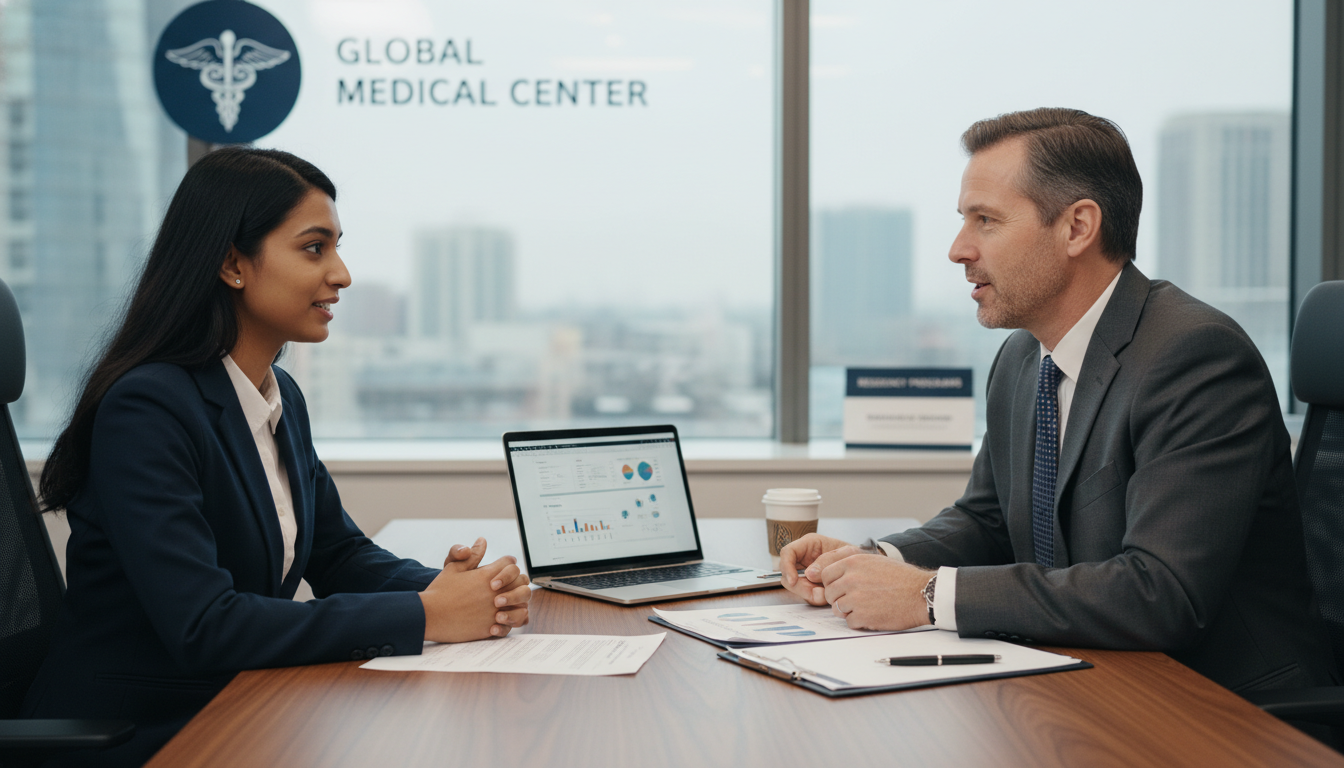 Residency interview with international medical graduate discussing application - IMG residency guide for Low Step Score Strat