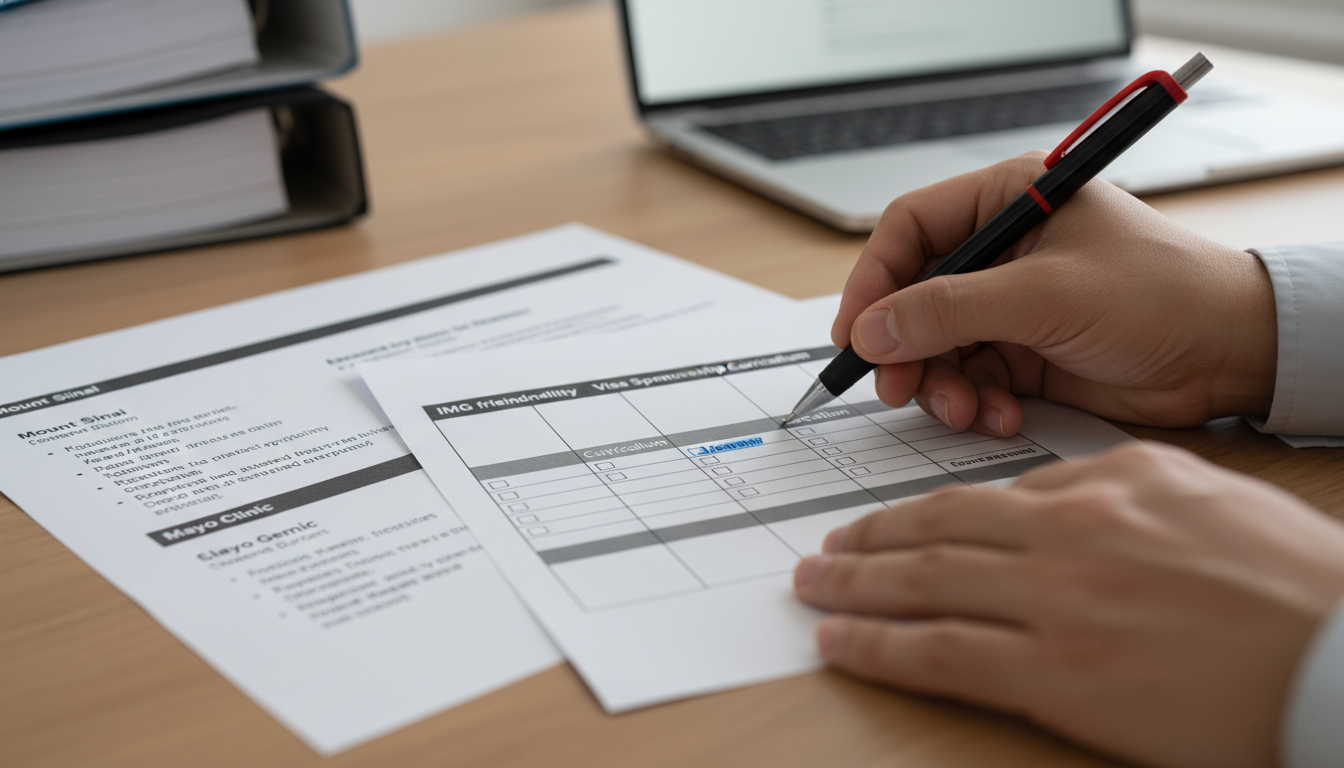 Residency applicant comparing different programs with notes and scoring system Residency applicant comparing different programs with notes and scoring system - IMG residency guide for How to Research Prog