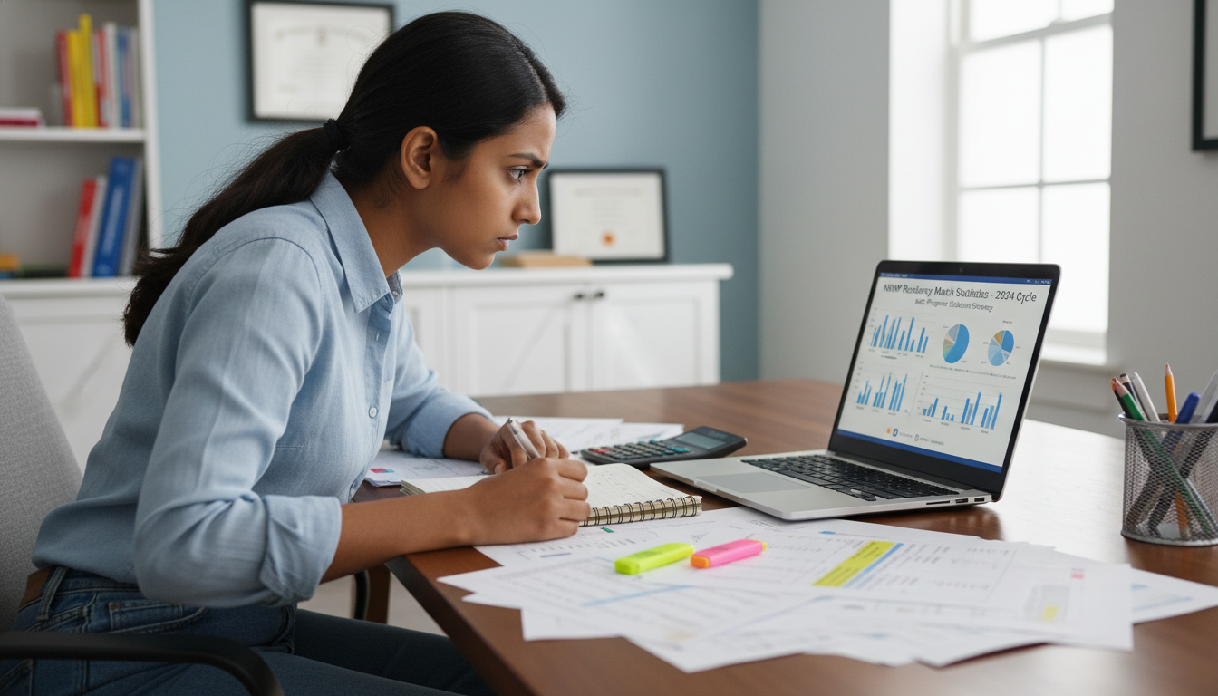 International medical graduate comparing residency match data on laptop - IMG residency guide for Program Selection Strategy