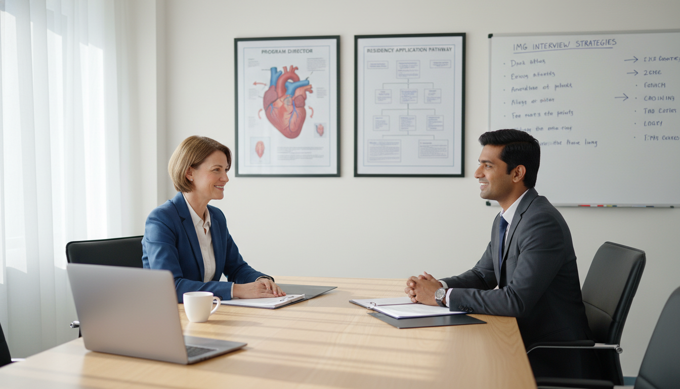 Residency interview meeting between IMG and program director - IMG residency guide for Questions to Ask Programs Strategies f