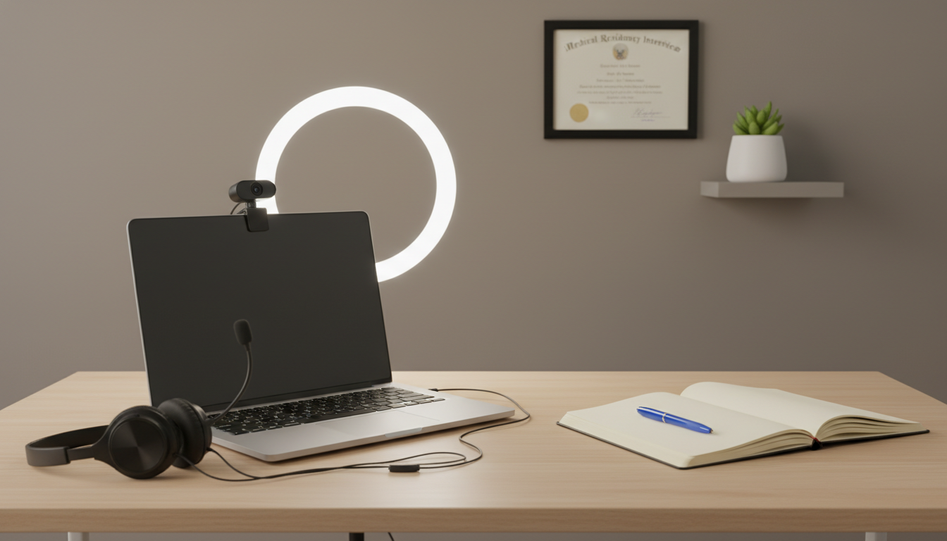 Professional virtual interview setup for an IMG residency applicant Professional virtual interview setup for an IMG residency applicant - IMG residency guide for Virtual Interview Tips Strategi
