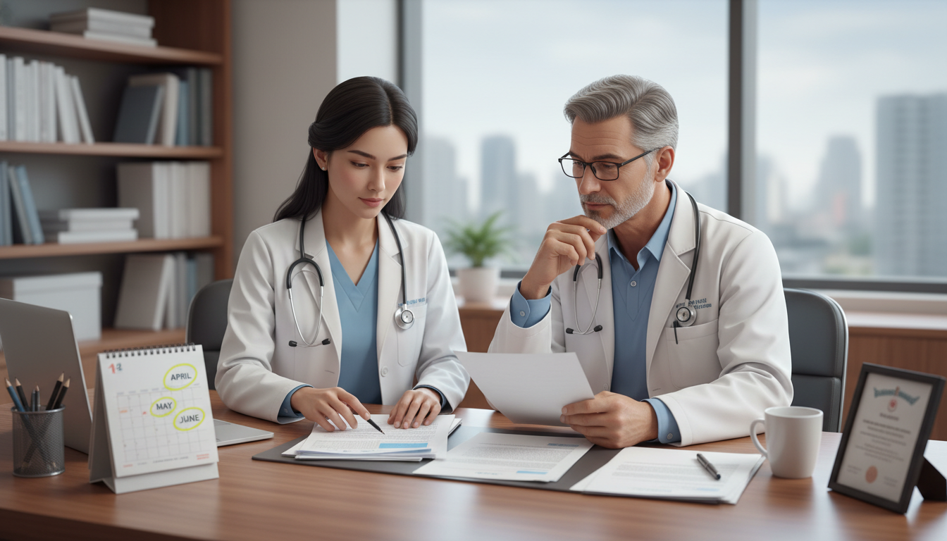 MD graduate discussing letters of recommendation with faculty mentor MD graduate discussing letters of recommendation with faculty mentor - MD graduate residency for Application Timeline & Timin