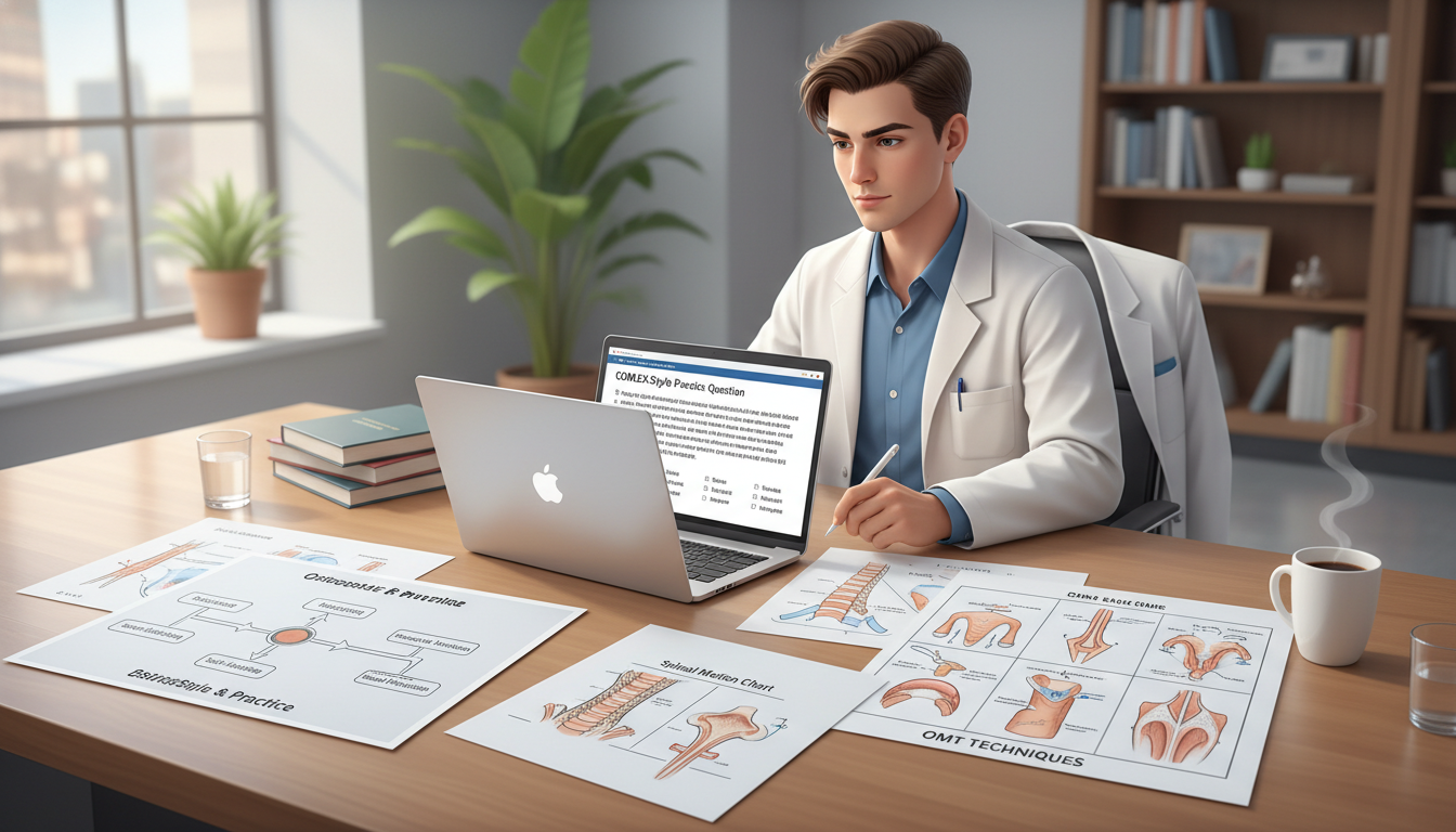 Medical graduate reviewing osteopathic principles and OPP charts - MD graduate residency for COMLEX Level 1-3 Preparation Str