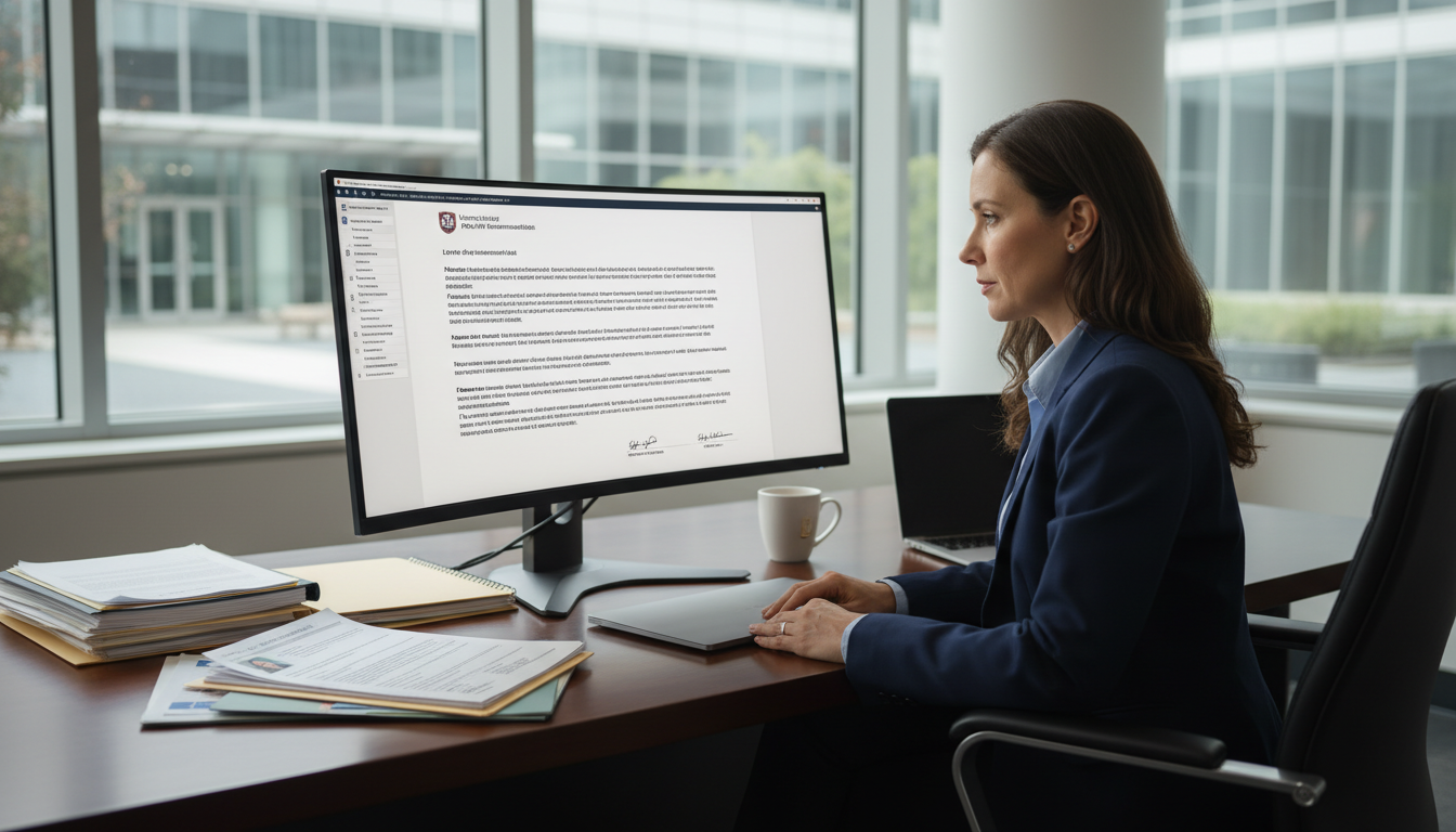 Residency program director reading a detailed letter of recommendation on a computer - MD graduate residency for Letters of R