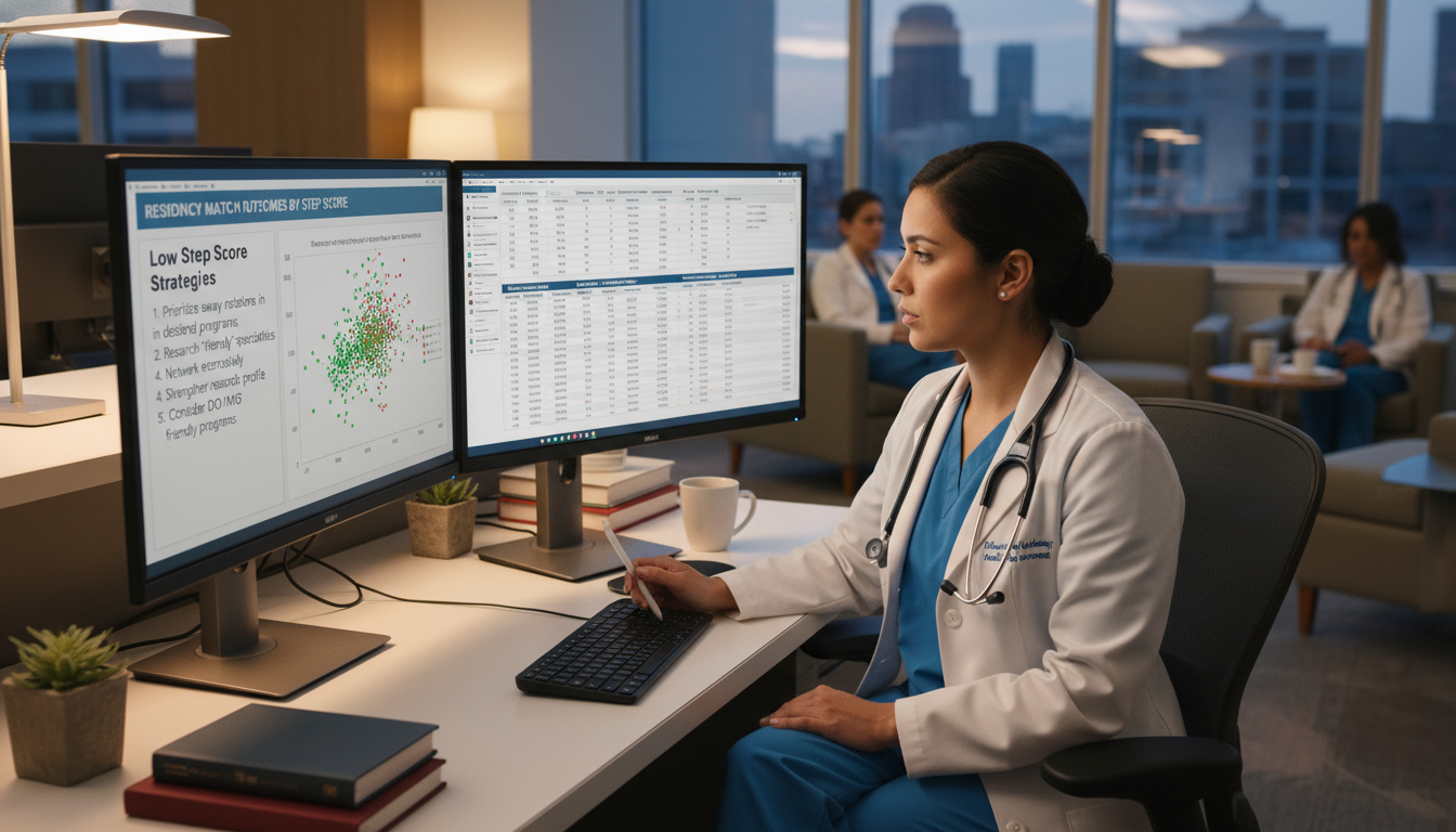 Medical resident reviewing specialty competitiveness data - MD graduate residency for Low Step Score Strategies Strategies fo