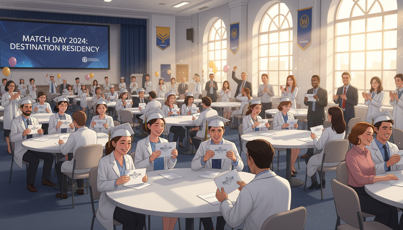 Medical graduates opening Match Day envelopes and reacting - MD graduate residency for Match Day Guide Strategies for MD Grad
